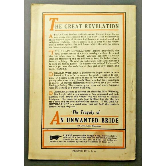 1928 No. 1 The Great Revelation - The Tragedy of an Unwanted Bride S48 - Picture 8 of 8